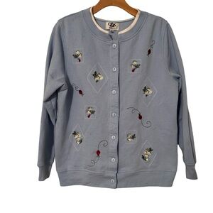 90s Grandmacore Cottagecore Floral Embroidered Button Cardigan Sweatshirt Small